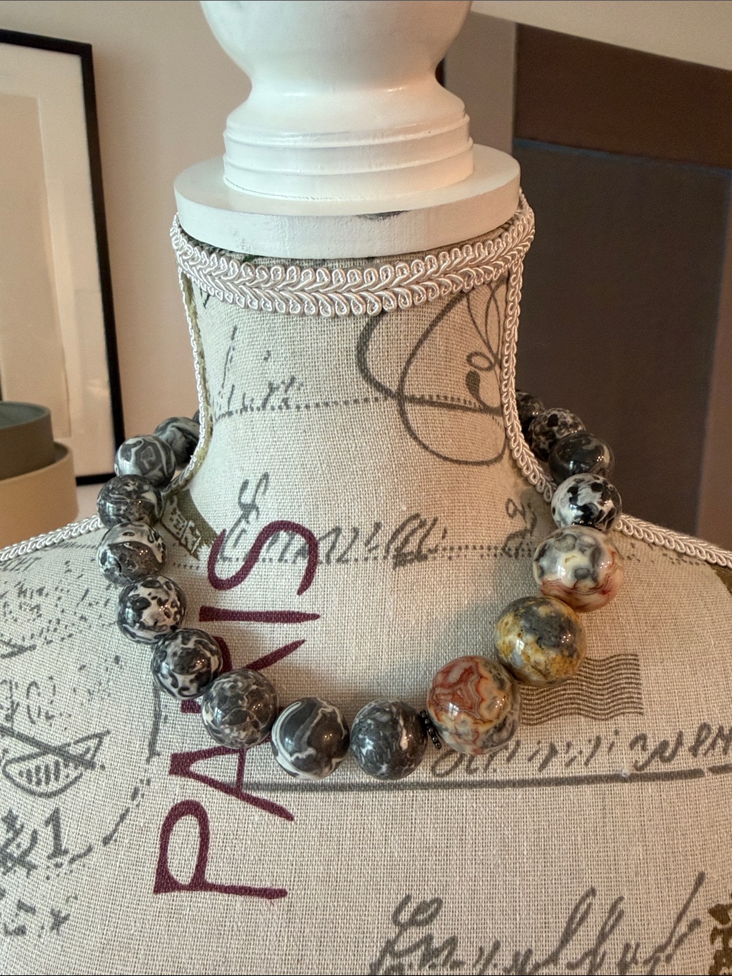 Marbled Gray Jasper Beaded Necklace With Subtle Earth Accents